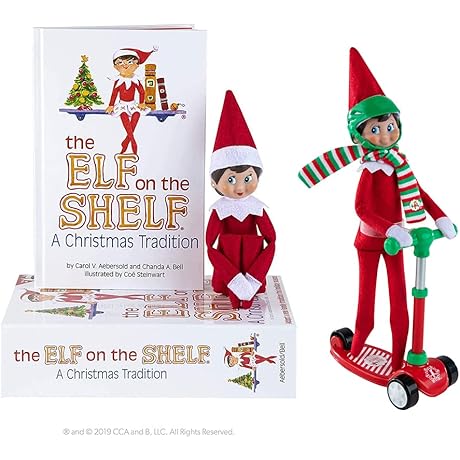 Elf on the Shelf Scout Girl (Blue Eyed Girl) with Elves at Play Stand-N-Scoot