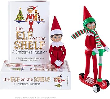 Elf On The Shelf Box Set with Scout Elf Girl Blue Eyed and Stand-N-Scoot Elves at Play Accessory Multi-Item Bundle