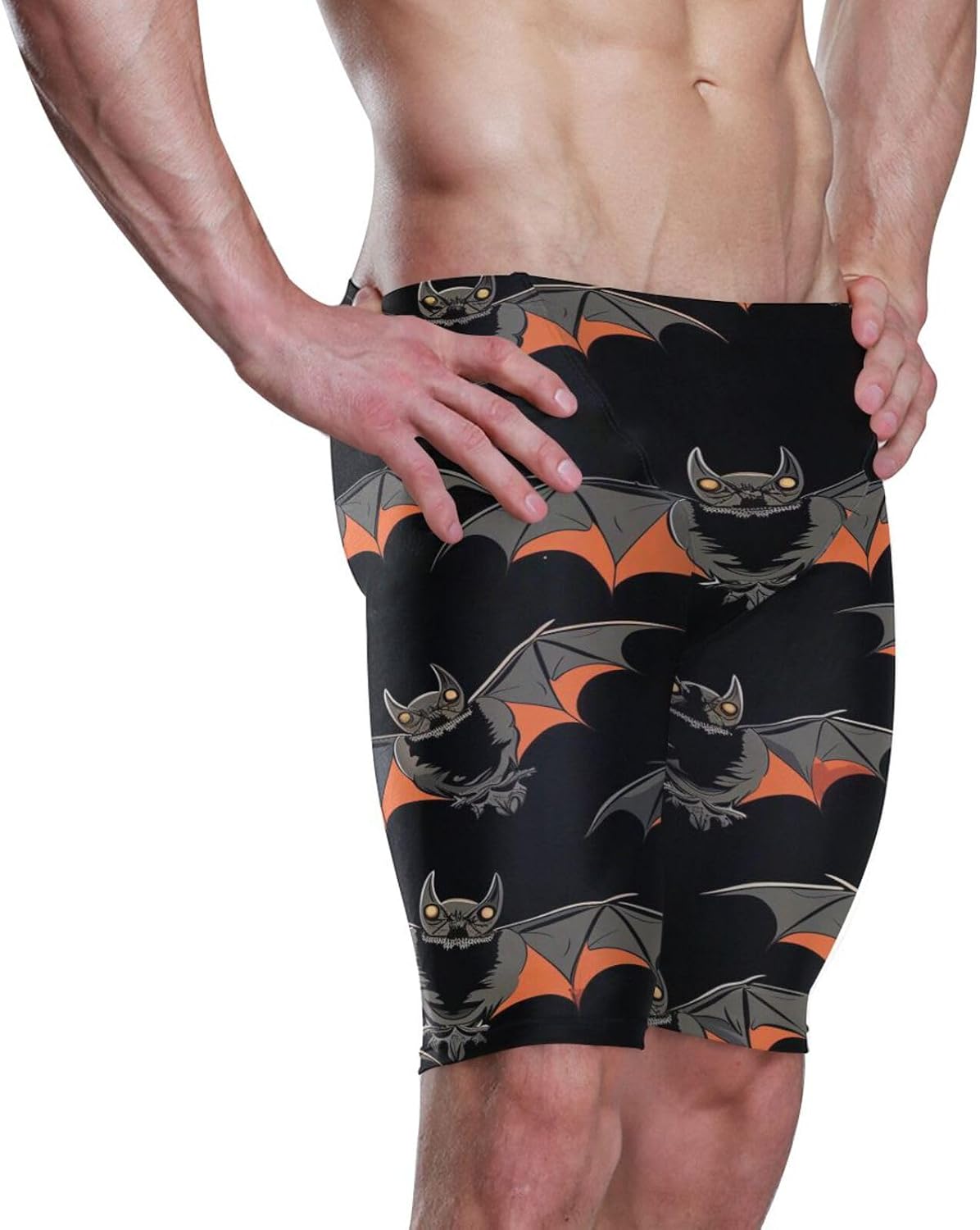 ZZXXB Halloween Bat Print Men's Racing Swim Trunks Athletic Swim Jammers Quick Dry Training Swim Shorts S-3XL