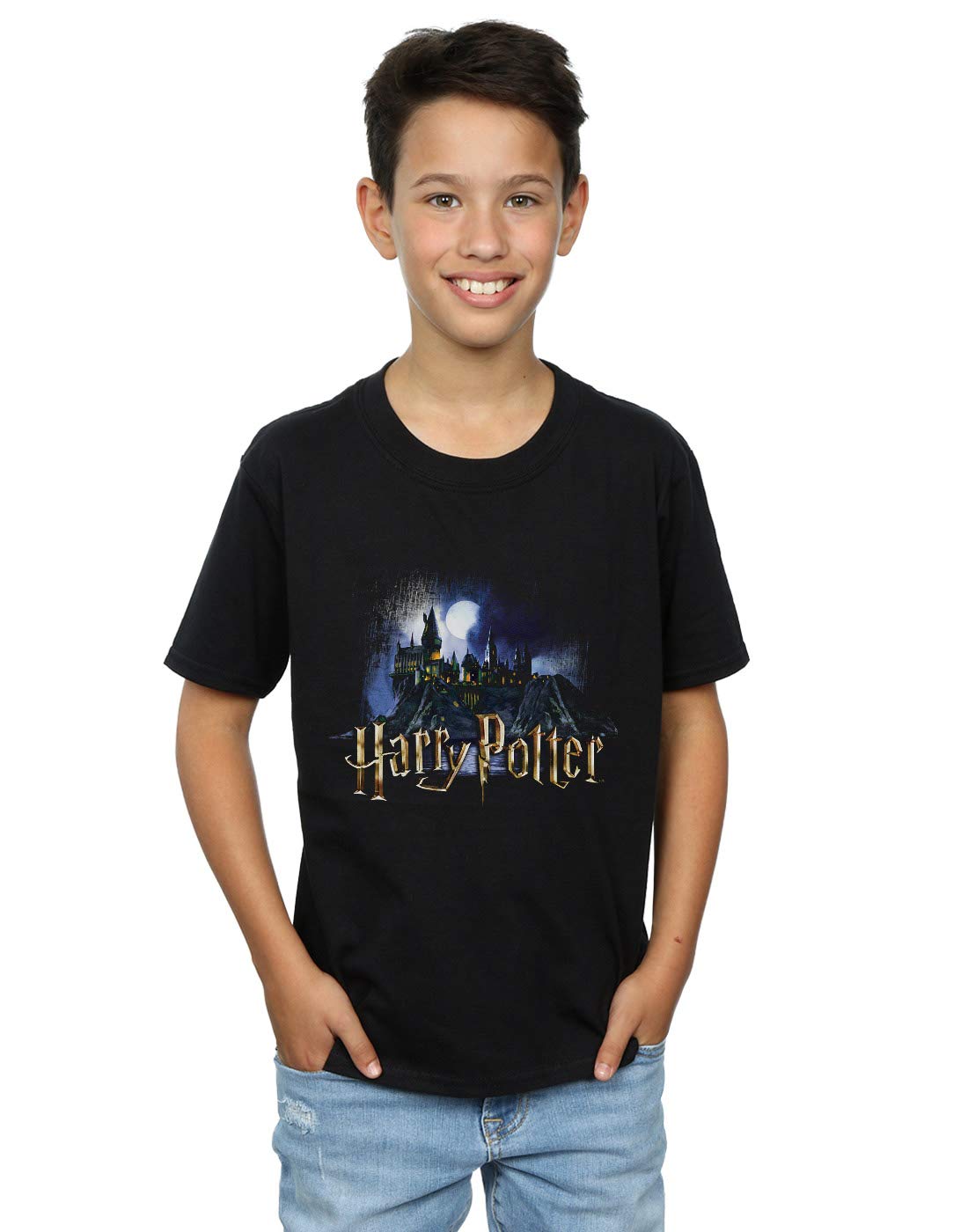 Absolute Cult Boys Black Hary Potter Hogwarts Castle T-Shirt 7-8 Years