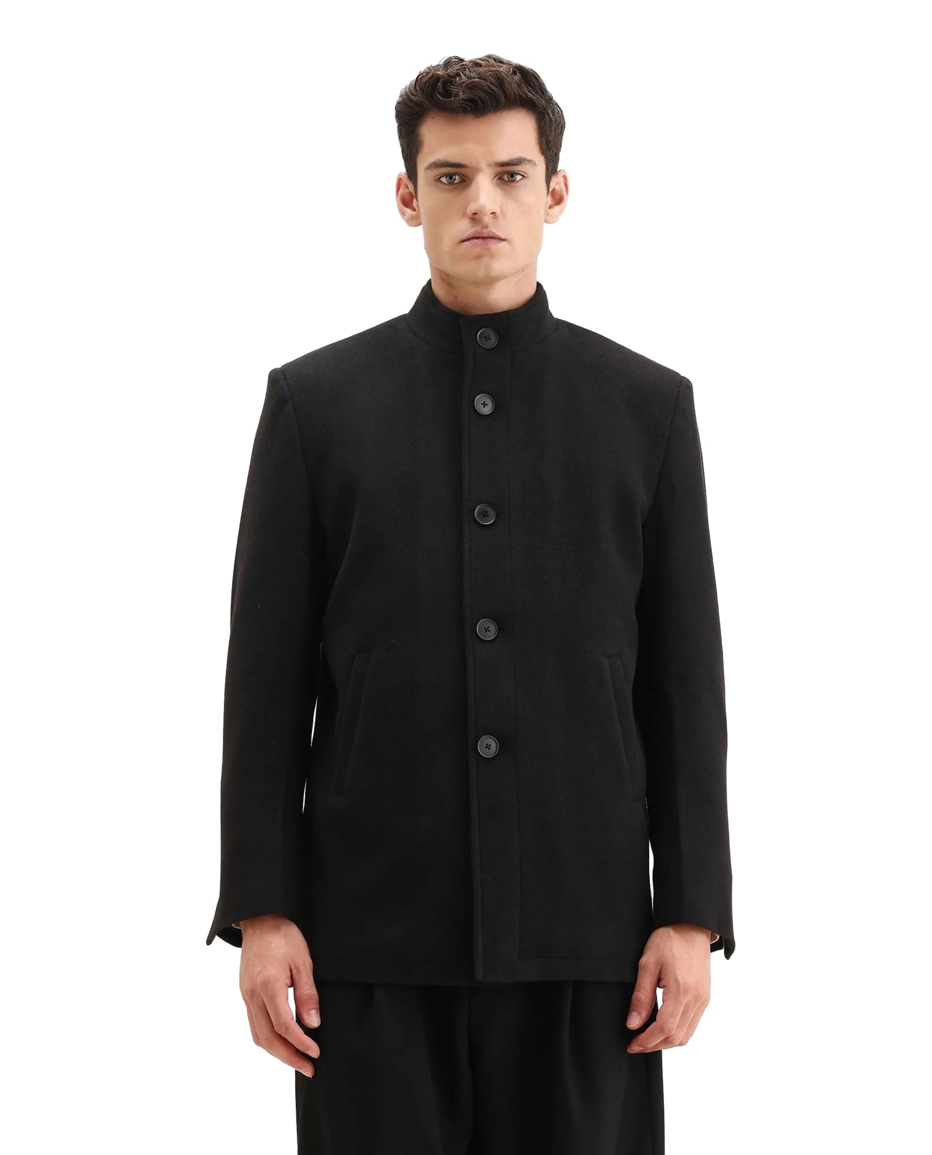 rare rabbit Men's Fanzo Regular Solid Polyester Blend Stand Collar Coat-picture-15
