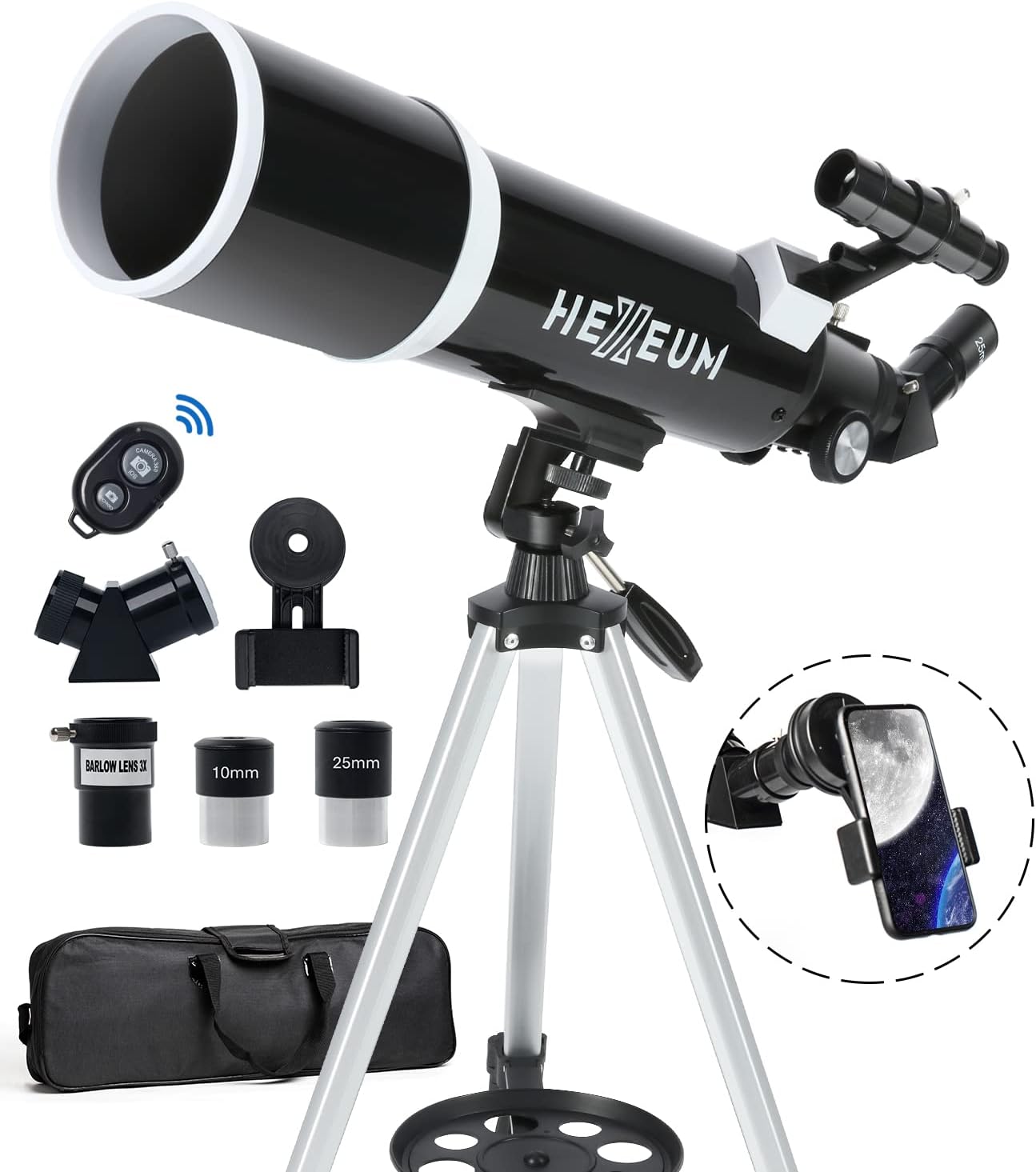 Koolpte Telescope for Adults & Beginner Astronomers - 80mm Aperture 600mm Fully Multi-Coated High Transmission Coatings with AZ Mount Tripod Phone Adapter, Carrying Bag, Wireless Control.