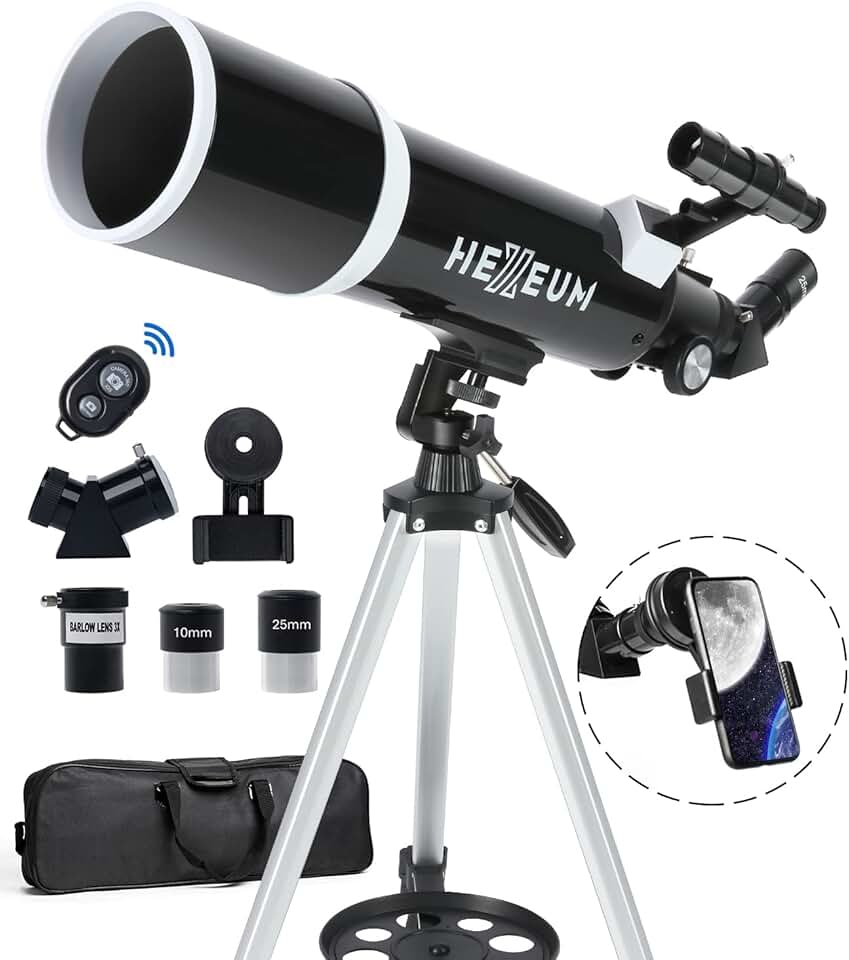 Telescópio para adultos e astrônomos iniciantes – abertura de 80 mm 600 mm revestimentos de alta transmissão totalmente multirevestidos com adaptador de telefone de tripé de montagem AZ, bolsa de