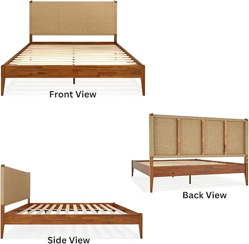 Miniatura 146 de Bme Dinkee - Base de cama de tamaño matrimonial sin cabecera, 15 pulgadas, minimalista y moderna, madera de acacia, 12 listones de madera para
