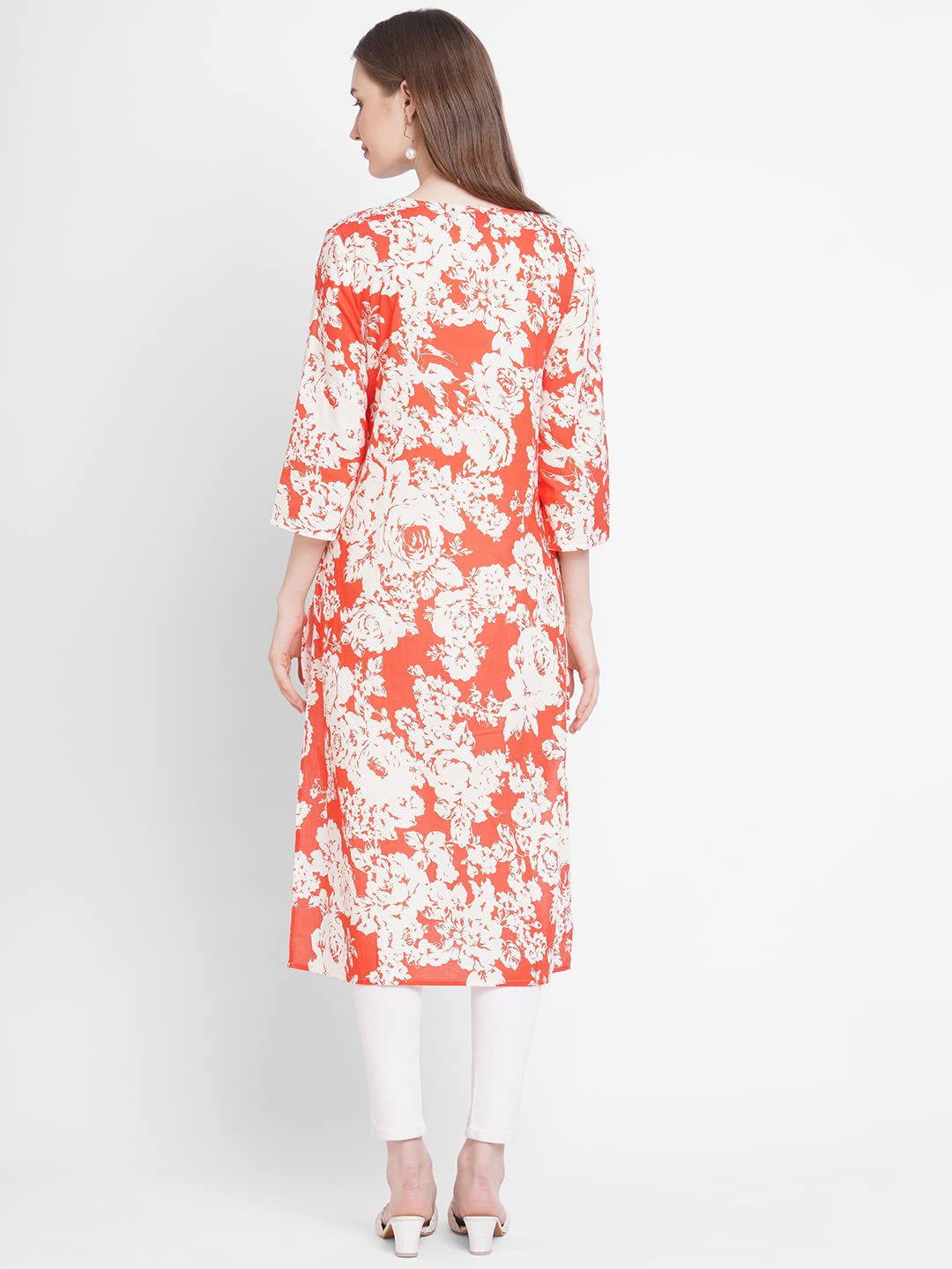 New Year Sale Cloth Haus India Women'S Embroidered Floral | 100% Pure Cotton | Long Kurta | 3/4 Sleeves | Round Neck