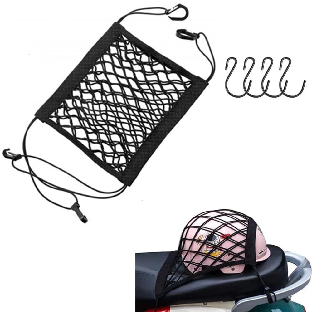 2x Motorradhelmnetz 30x30cm - Elastisches Gepäcknetz Mit 4 Haken