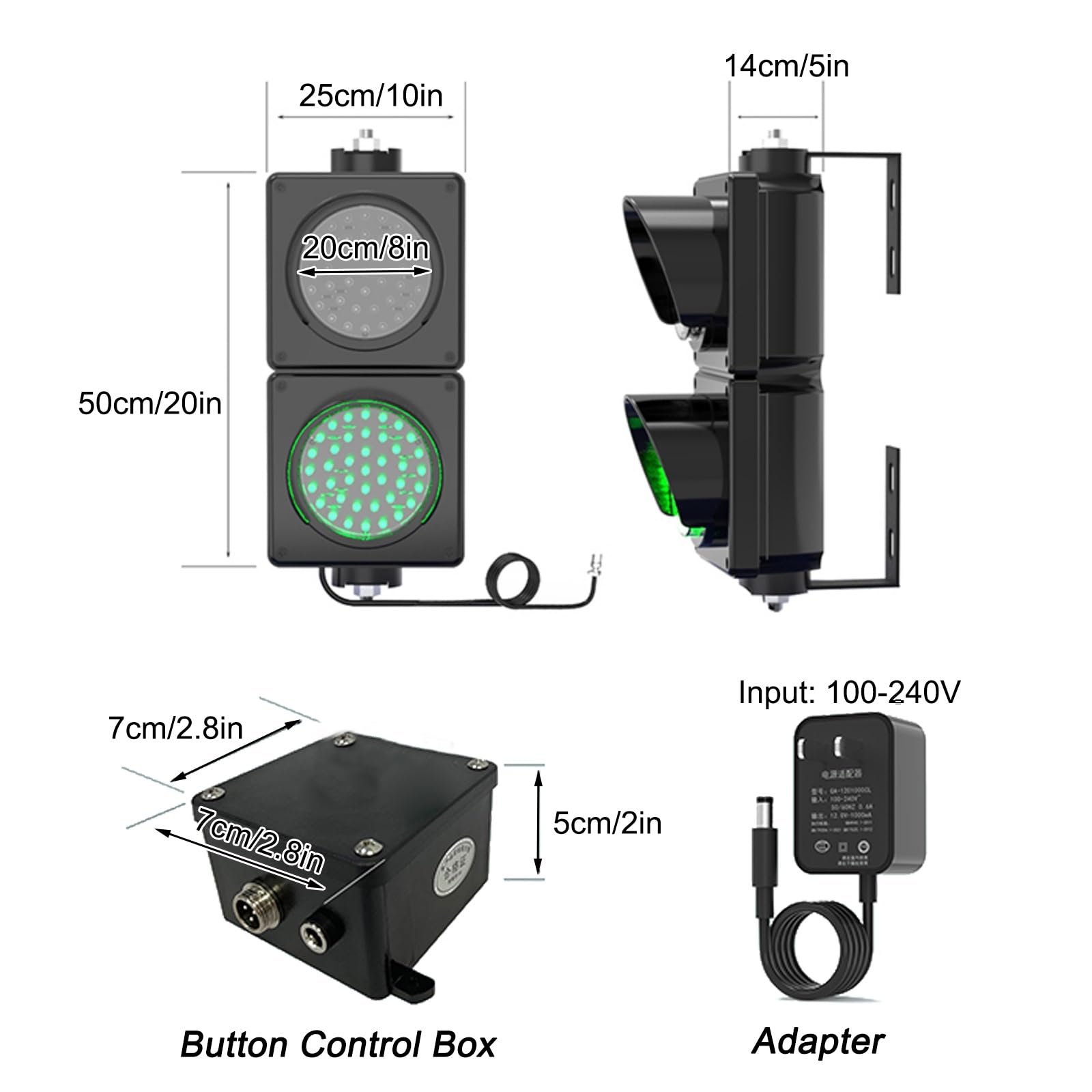 Kontroler Sygnalizacji Świetlnej, Czerwone/zielone Światło Stopu i Jazdy z Pilotem, Światło Stopu AC100-240V na Place Budowy, Imprezy lub Parkingi(20cm/8in)