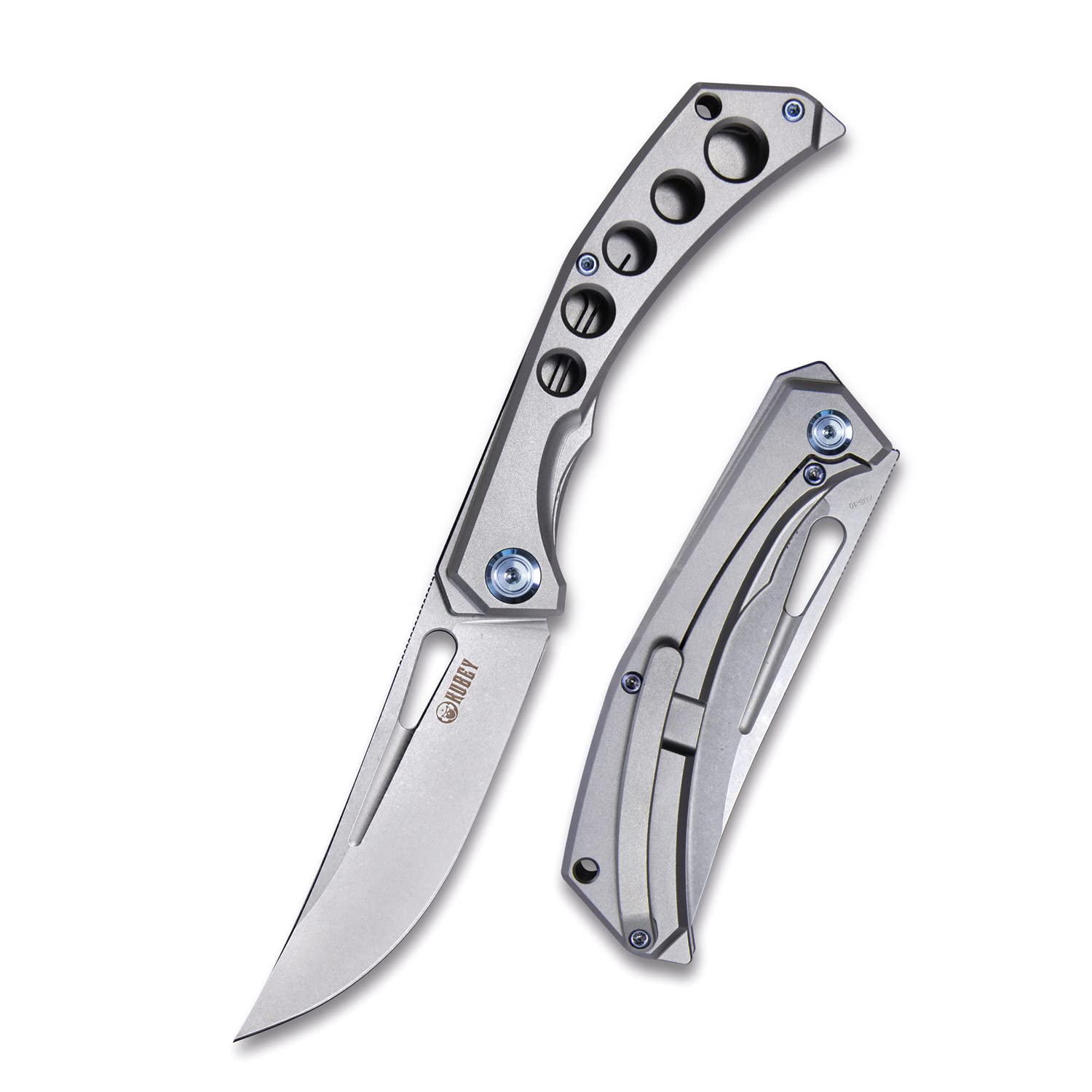 KUBEYKU170 Ishtar Folding Pocket Knife with 3.54” Satin AUS-10 Blade, Titanium Handle and Pocket Clip Good for Hiking Camping Everyday Carry