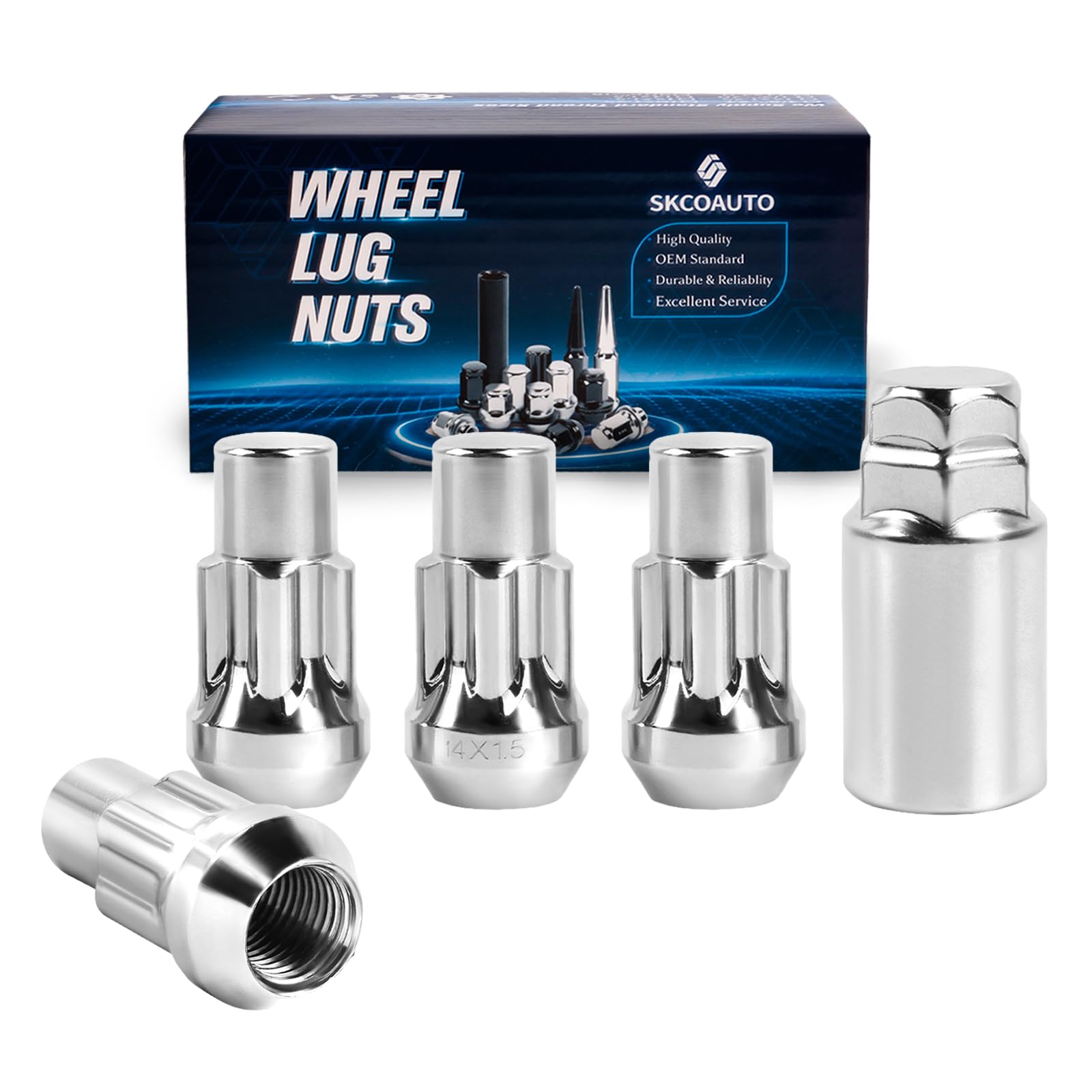 Photo 1 of 14x1.5 Wheel Locks with Key,Set of 4?Anti-Theft Locking Lug Nuts,Fits Sliverado Sierra Savana Yukon Tahoe?Chrome
