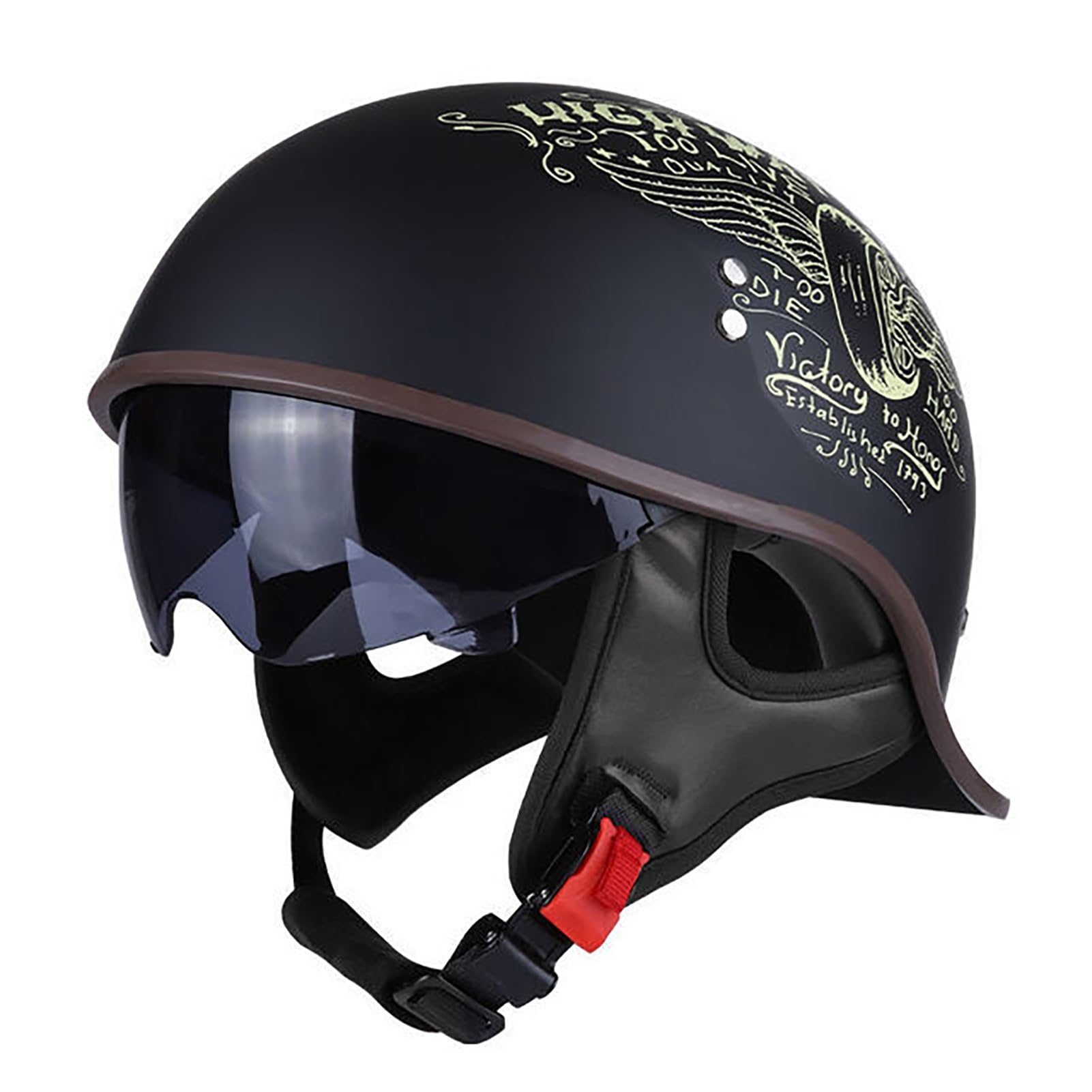 Casque de moto rétro demi-coque vintage EBAYIN taille M visière cruiser