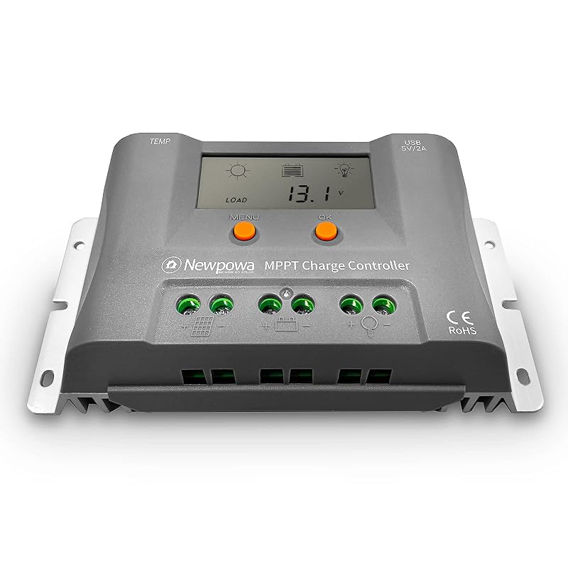 Controlador de carga solar MPPT Newpowa 15 A, 12 V, display LCD, 2 portas USB e aterramento negativo, para baterias de gel, AGM e líquidas