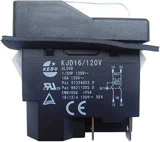 KEDU KJD16 4 Pins Waterproof Electromagnetic Push Button Switch Arc On Off Rocker Switches with Overload Protection UVLO for Industrial Electric Power Tools Machine Tool Equipment 120V 16A 1/2HP