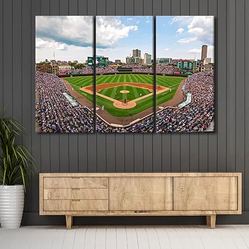 3 imágenes de campo Wrigley para sala de estar, estadio de béisbol, horizonte, lienzo, arte de pared, decoración de casa, deportes de EE. UU.,