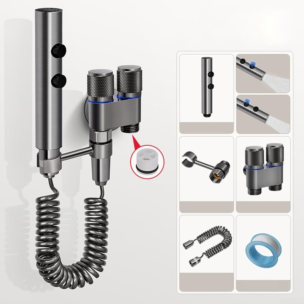 Set spruzzatore bidet in acciaio inox doccetta WC rubinetto acqua alta pressione argento