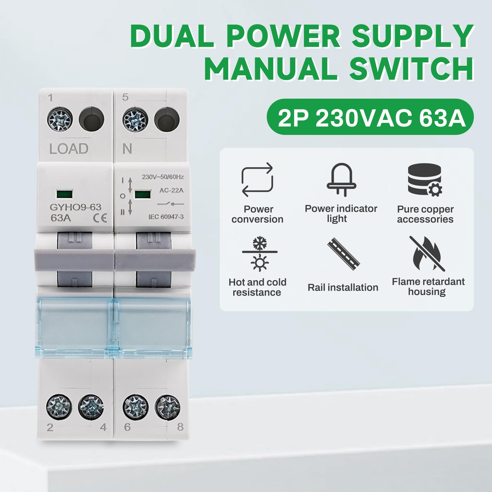 63A Magneetschakelaar Voor DIN-rail – Handmatige Bediening, 2NC, AC230V, Stil En Energiezuinig