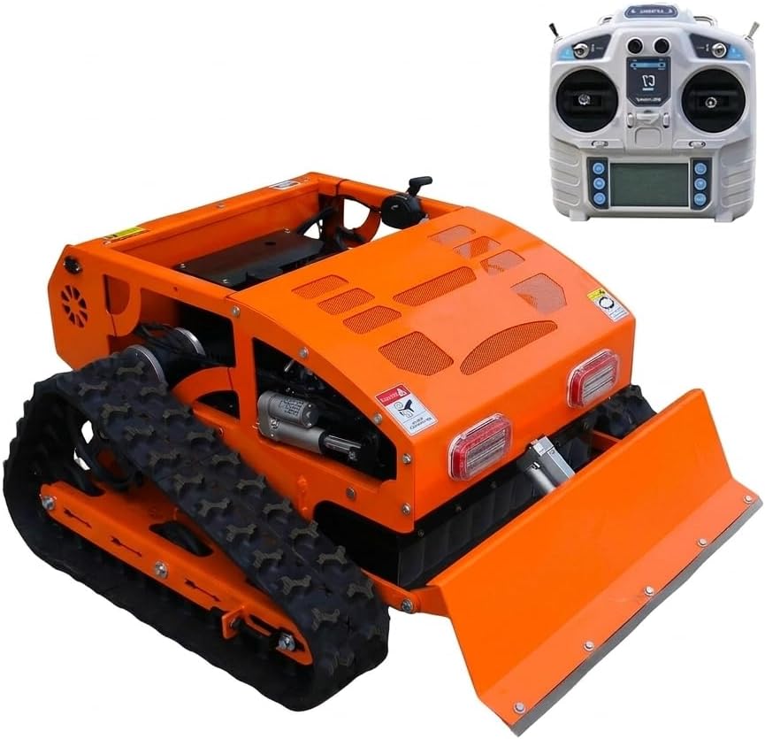 Remote Control Track Lawn Mower with Snow Plow – 9HP Gas Engine, 600m Range, 21.6" Cutting Width, Adjustable Height RC Robotic Lawn Mower for Slopes, Orchards & Commercial Use (Orange)