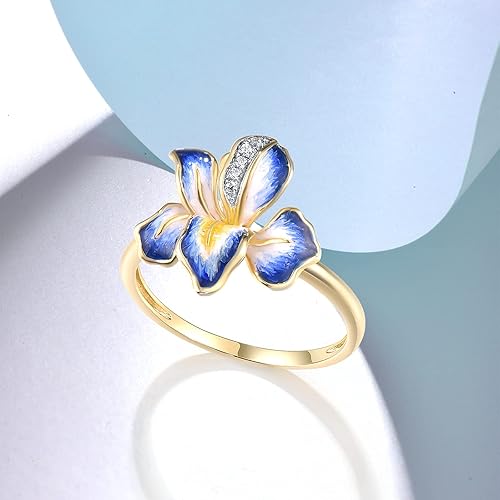 Miniatura 3 de Santuzza Anillo de diamantes auténticos de oro macizo de 10 quilates para mujer