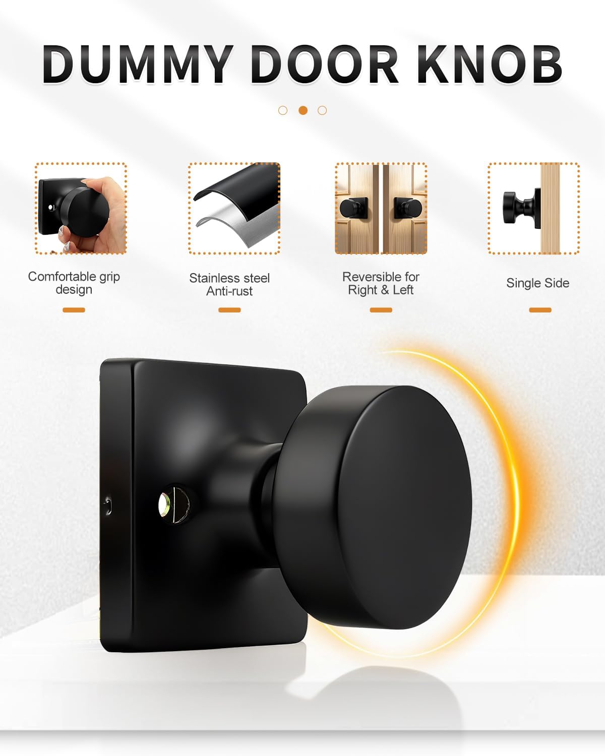 Probrico Interior Dummy Door Knobs 6 Pack, Matte Black Non-Turning Door Handles Inside, Closet/Flight of Stairs Door Knobs Square Panel Knob for Closet