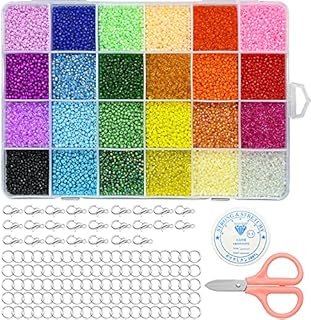 24000pcs Glass Seed Beads, Small Pony Beads Assorted Kit Opaque Colors Seed Beads with Scissors Lobster Clasps String Cord for Jewelry Making DIY Bracelet Necklaces Finding Art Craft, 2mm Round