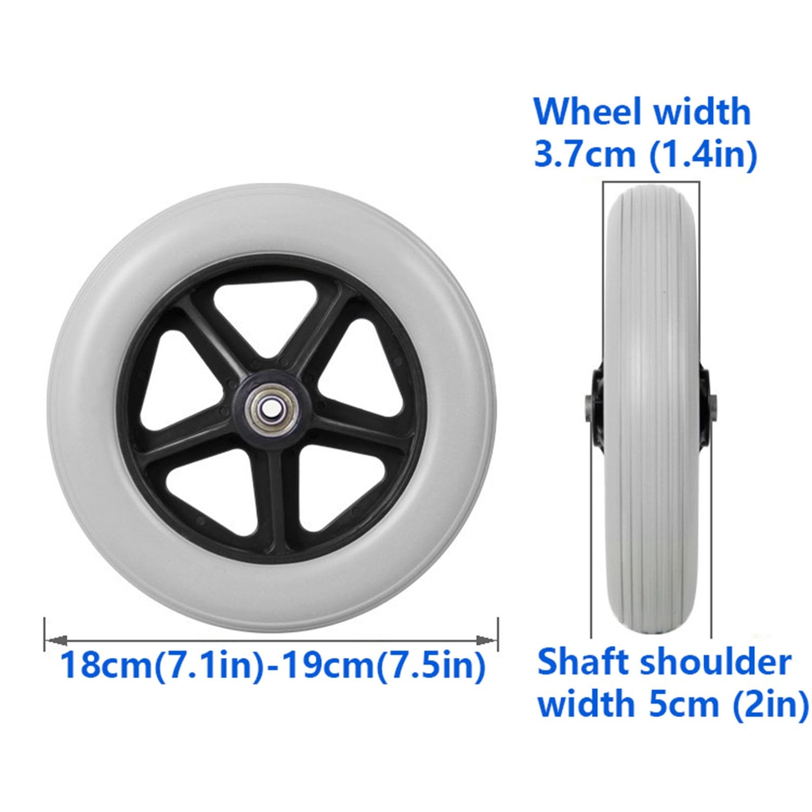 LHX 2 Wheelchair Front Wheels 8 Inch Walker Solid Wheels Heavy Duty Wheelchair Replacement Front Wheel Accessories Durable ABS Wheels with A Pair of Threaded Rods(Gris)