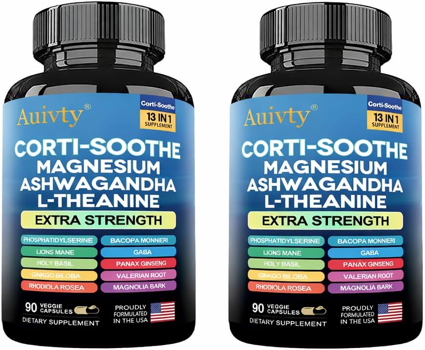 Cortisol Manager & Adrenal Support - Cortisol Reducer for Stress Relief, Calm & Sleep - 13-in-1 Adaptogen with Ashwagandha & Magnesium - 180 Capsules (2-Pack)