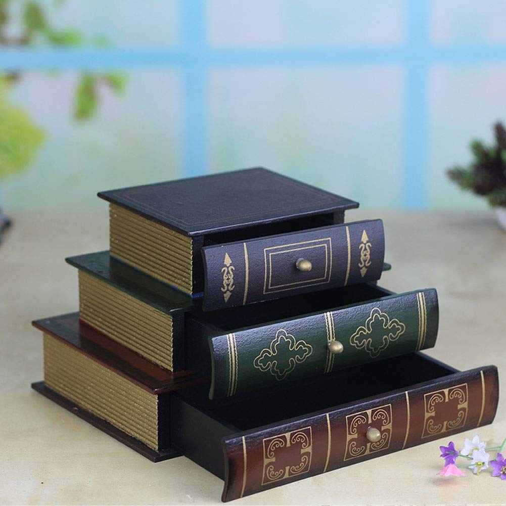 Caja de joyería de regalo para mujer, caja de joyería de madera, decoración de libros creativos, tres pisos, caja de almacenamiento versátil de alta capacidad para joyas, regalos de Año Nuevo