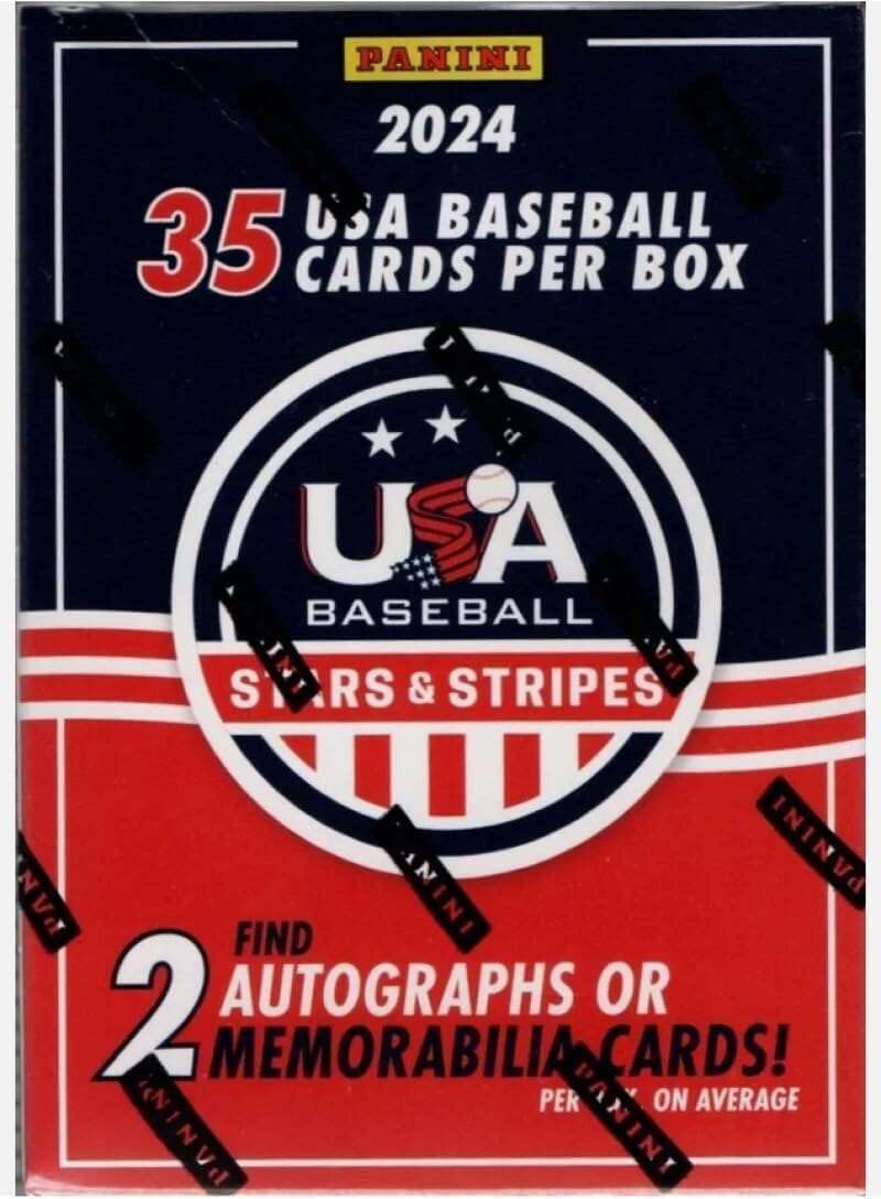 2024 Panini USA Baseball Stars and Stripes Factory Sealed Blaster Box 2 Auto or Memorabilia Per Box 35 Cards 7 Packs of 5 Cards. 35 Cards in all Look for exclusive 13U and 14U Autographs