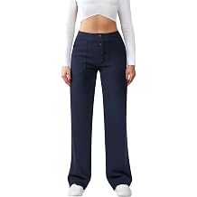 JEKAOYI Womens Casual High Waist Straight Leg Pants Stretchy Button Business Dress Work Pocket Trousers