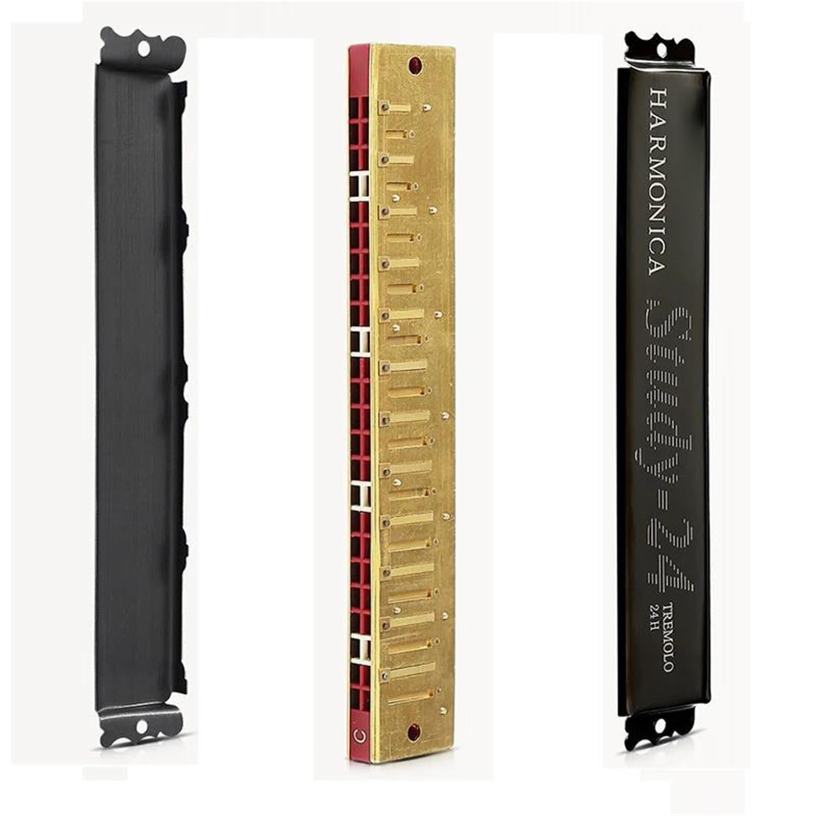 Armoniche a bocca Armonica A Bocca A 24 Fori Con Tremolo E Custodia Strumento Musicale Chiave C(Red)