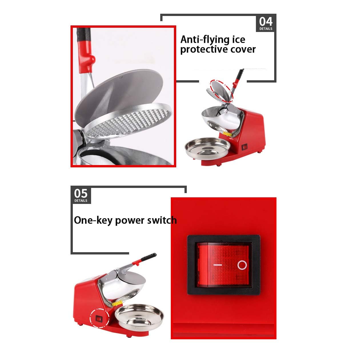 Tritaghiaccio Elettrico 380W,Dotato di Un Design del Rivetto del Coperchio,Una Copertura Protettiva per Evitare Che Il Ghiaccio voli Fuori e Un Sistema di drenaggio,per la casa