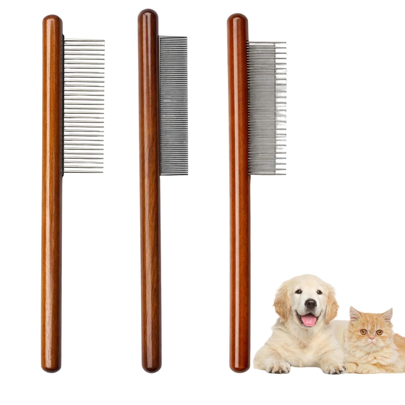 Peigne pour chat et chien, 3 pièces, peigne en bois pour démêler les poils longs et courts, peigne anti-nœuds en métal, idéal pour le toilettage des animaux