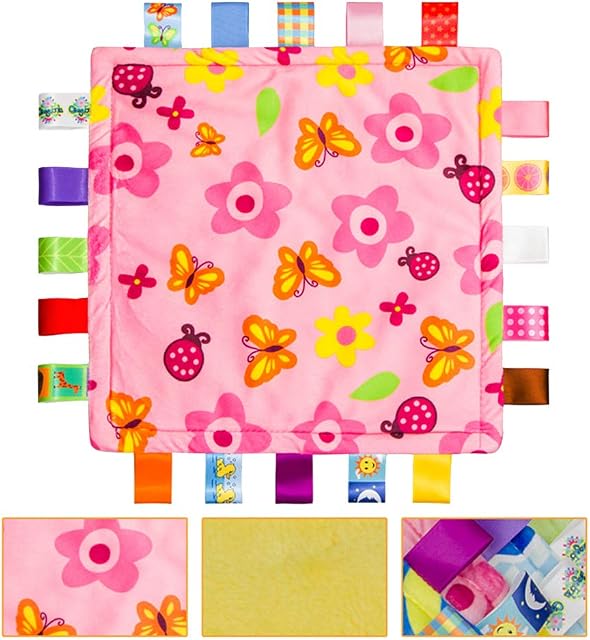 Breathable Infant Taggy Blanket Soft Touch Plush Taggy Toys Comfortable Security Taggie Present for Bedtime Newborn Baby -Small Flowers