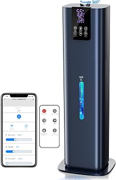 Hiswelle 8L Smart Humidifiers for Bedroom Large Room, 2.1Gal Cool Mist Top Fill Diffuser Ambient Light, App & Remote Control, 3 Mist Modes, Quiet Humidifier for Home Office Plant