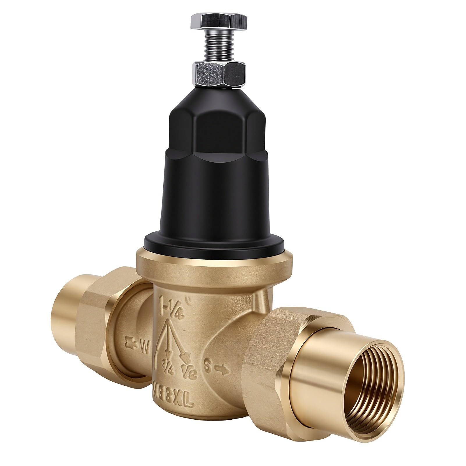 Válvula Reguladora de Presión Agua Latón 1 Pulgada Conexión Rosca Doble FNPT, Válvula Reductora Presión Agua Regulador Filtro Acero Inoxidable para Uso Comercial Doméstico
