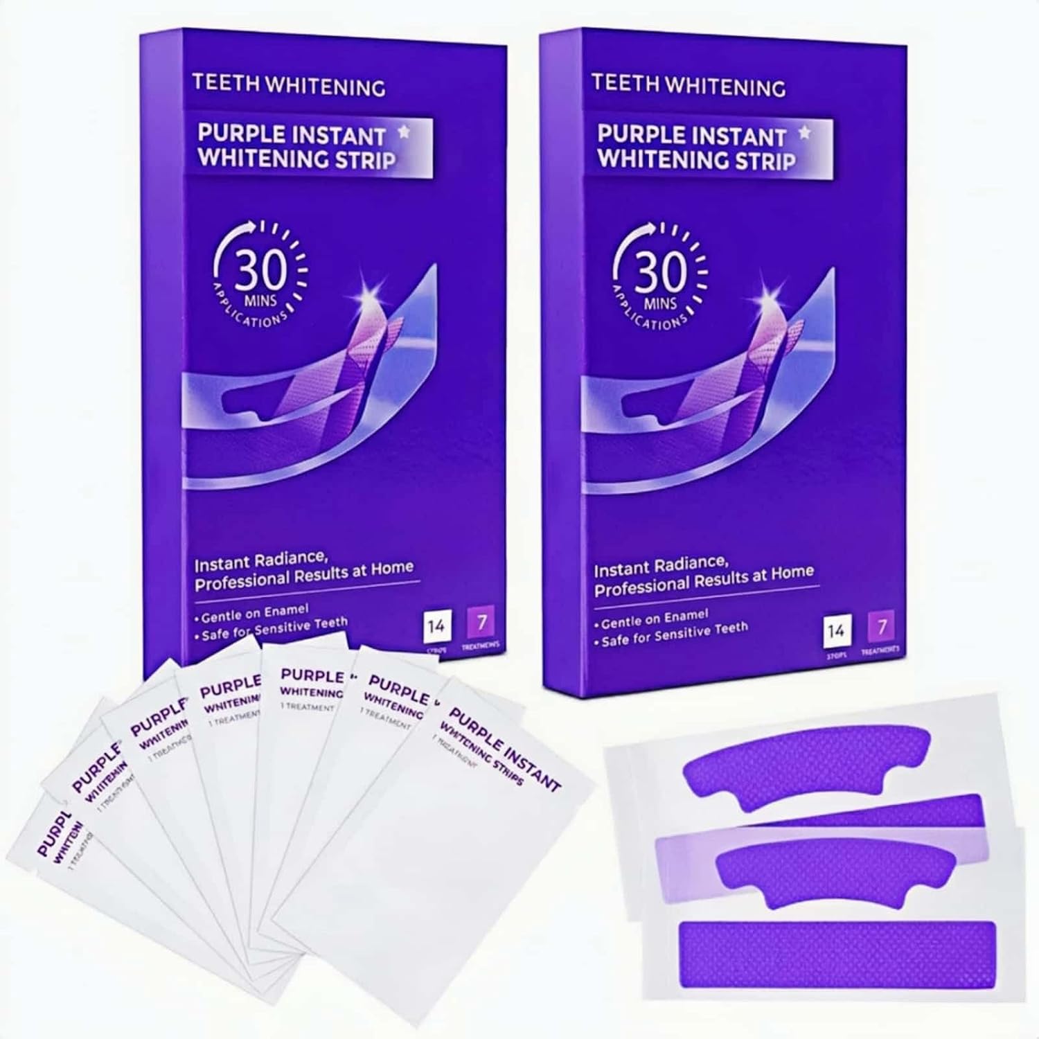 Purple Whitening Strip for Teeth, Instant Color-Correcting & Stain Removal Formula, Enamel Safe for Sensitive Teeth, Non-Slip Dry Strip Technology, Mint Flavor,28 Strips (14-Day Routine)