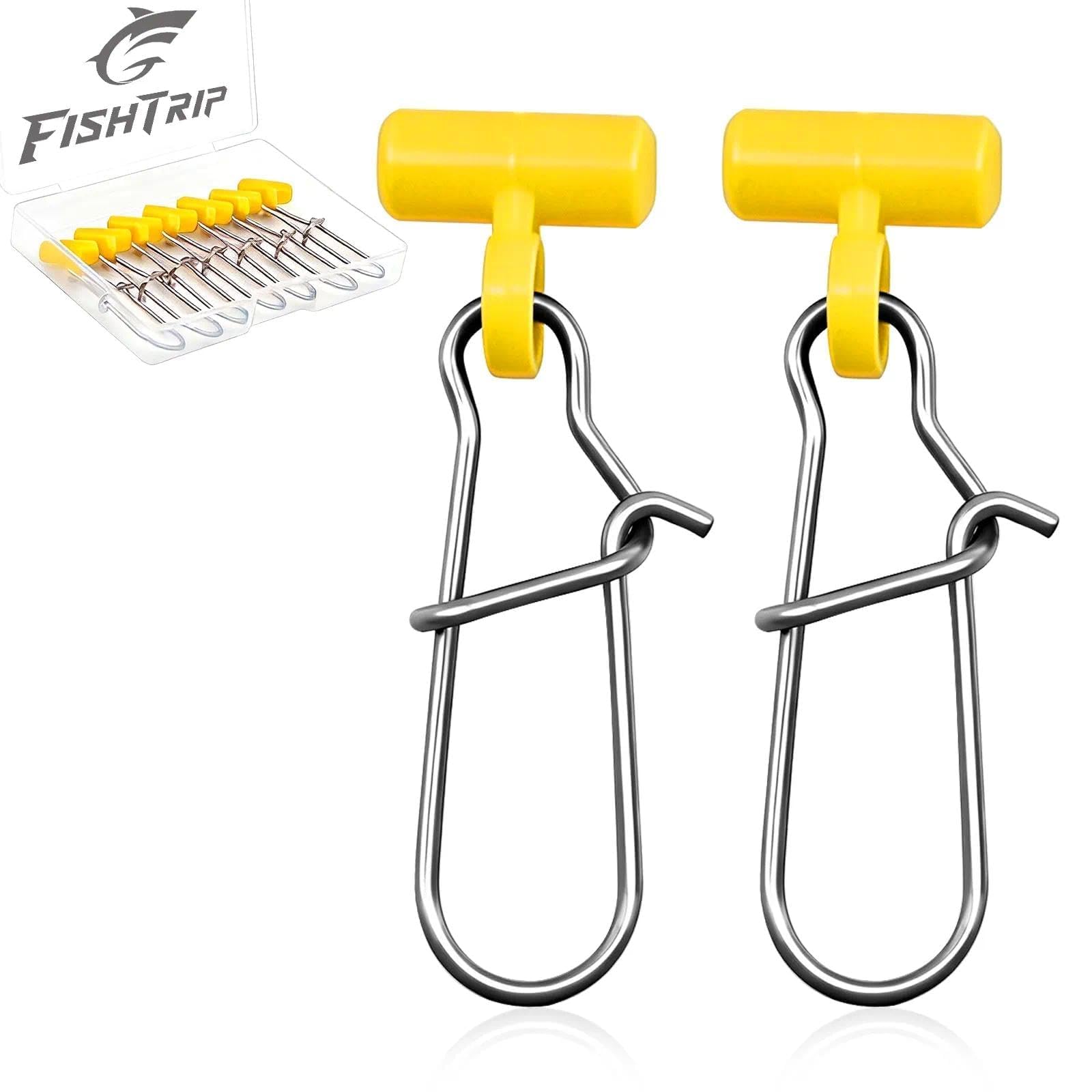 FishTrip Sinker Slides for Fishing Rigs - 25/50/100pcs Duo Lock Snaps for Fishing Line Heavy Duty Weights Sinkers Saltwater Connector Accessories (Yellow Duo-Lock Snap, S#_25pcs)