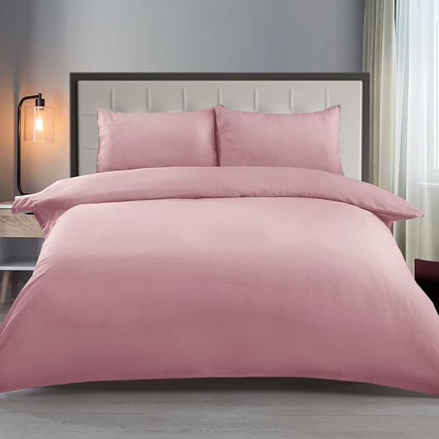 Cotton Comfort Bedding Double Duvet Cover Set 100% Egyptian Cotton 400 Thread Count Double Duvet Set With Pillow cases 2 Pack - Soft Bedding 3Pcs Quilt Cover Double Set (Pink, Double)