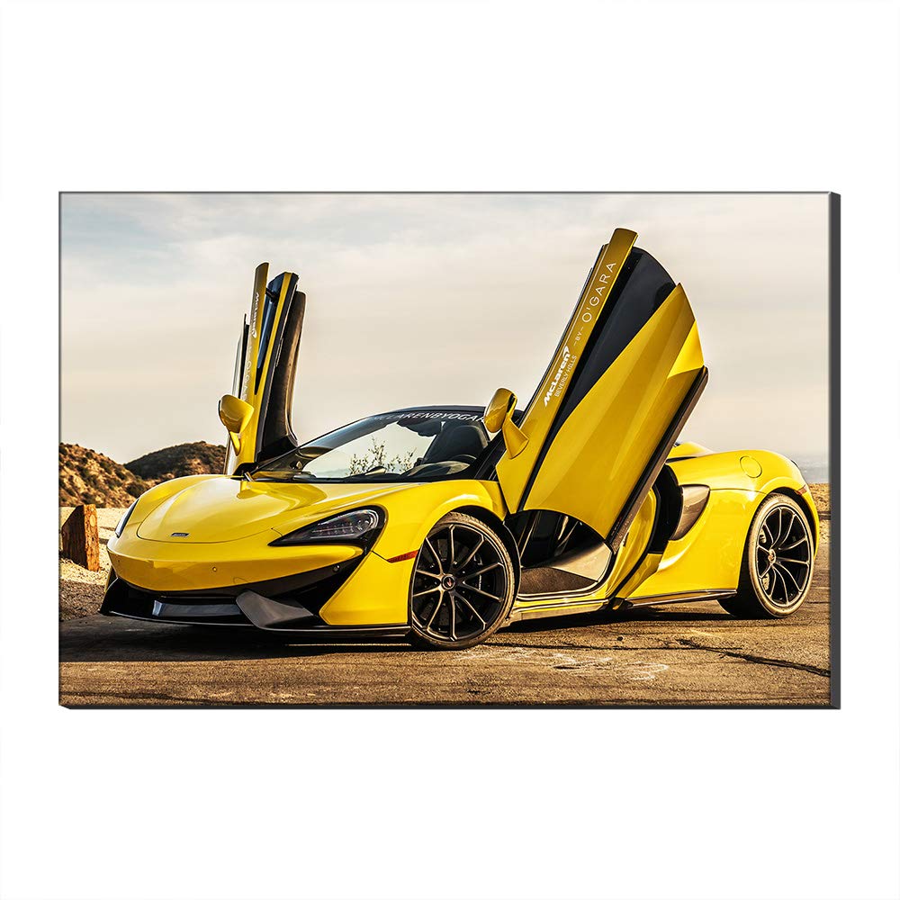 Peinture de voiture de sport jaune sur toile encadrée 40x60 cm pour salon