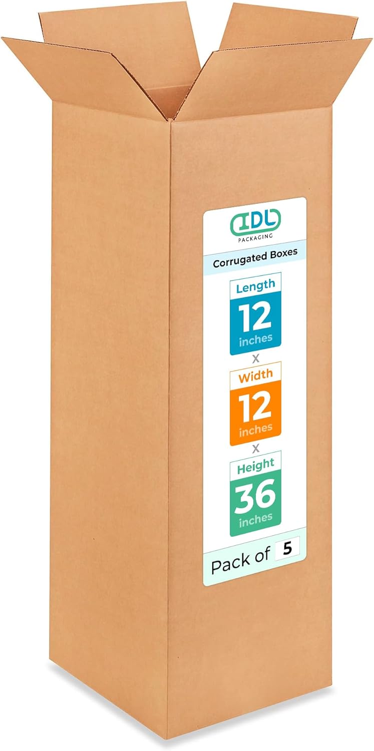 Tall Moving Boxes 12x12x36 inches (5-Pack) by IDL Packaging