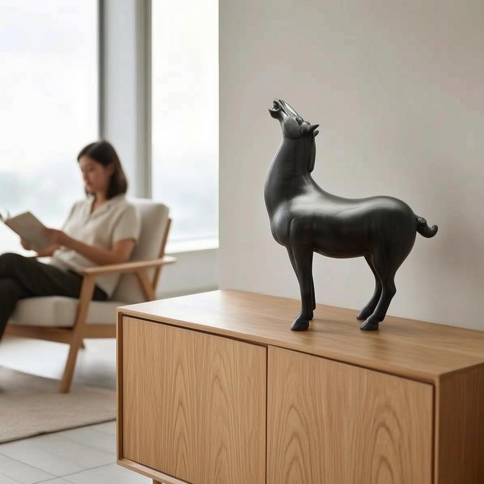 Baoblaze Escultura de Caballo Abstracto Estatua Figura Adorno de Caballo Decorativo en Resina con Líneas Fluídas y Cola Acabado, Largo 50 Cm, Ancho 22 Cm, Alto 76 Cm, Estilo Chino Moderno