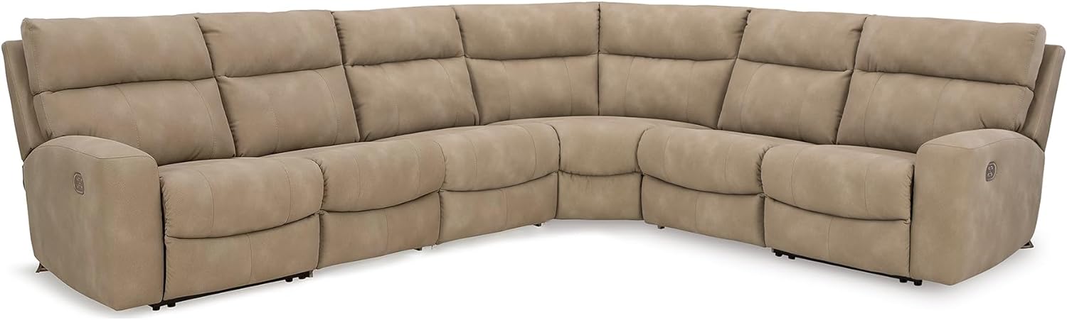 Signature Design by Ashley Modern Next-Gen DuraPella L-Shape Right-Arm Facing Faux Leather 6-Piece Power Reclining Sectional with Adjustable Headrest and USB Charging Ports, Beige