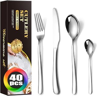 Stainless Steel Cutlery Set for 10 People, 40 Pieces Silverware Set. Mirror Polished Flatware Set with Spoon Knife Fork Teaspoon, Dishwasher Safe