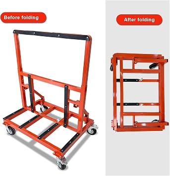 Folding Drywall Cart with 6/8 Rubber Casters (2 with Brakes), Sheetrock Cart, Panel Dolly, 800kg/1700 Lbs Load Capacity, Ideal for Garage, Home, Warehouse(20cm/8)