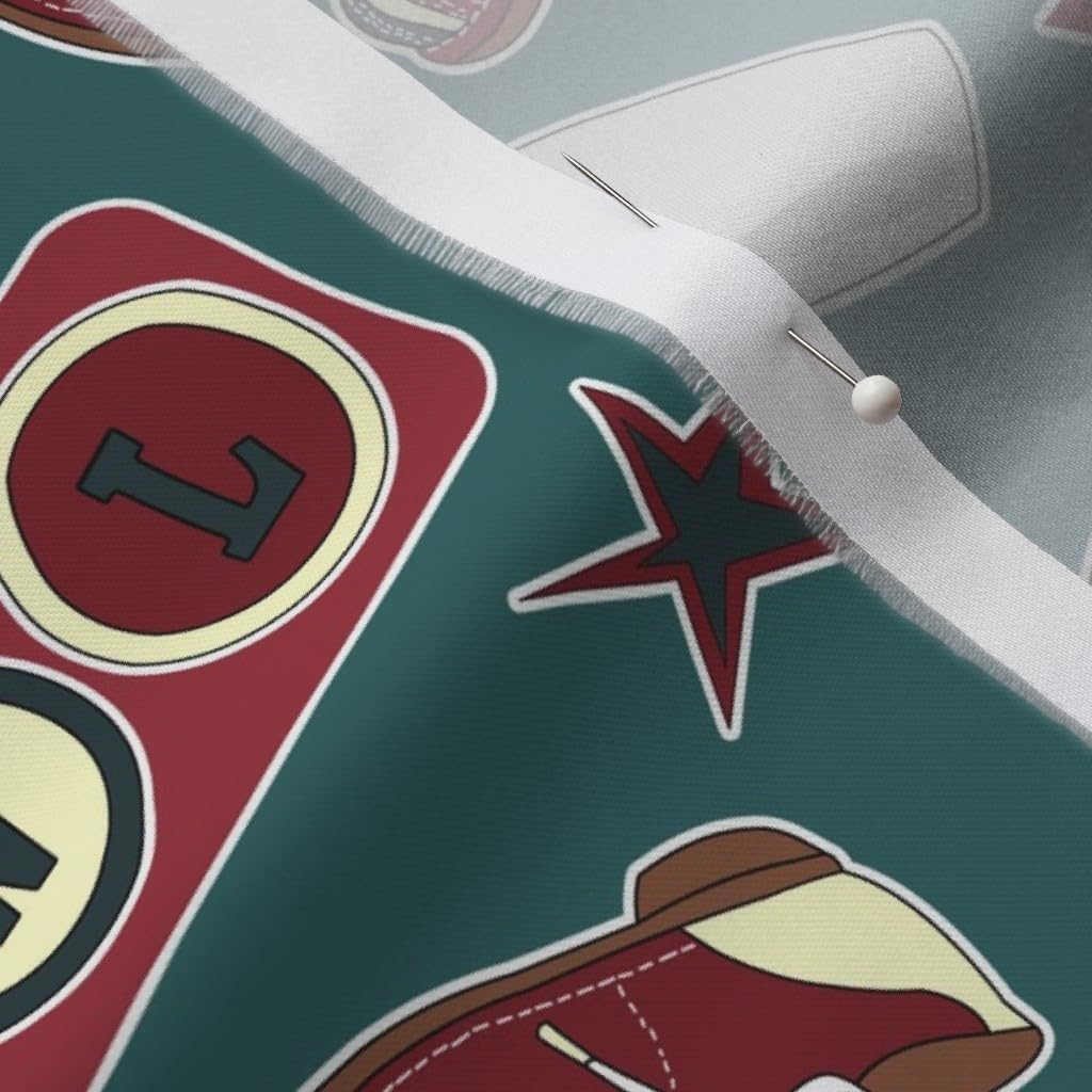 Spoonflower Fabric - Retro Bowling Rockabilly Rock Star Ball Bowl Printed on Organic Cotton Sateen Fabric by The Yard - Sewing Quilting Apparel Home Decor