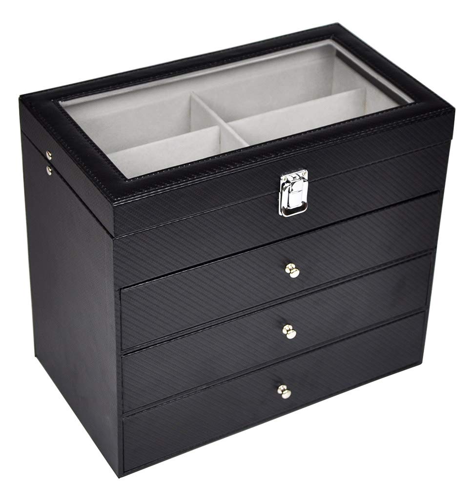 ADTL 4 Layer 24 Slots Eyeglass Sunglass Storage Box Display Glasses Textured Pattern Grey Inner