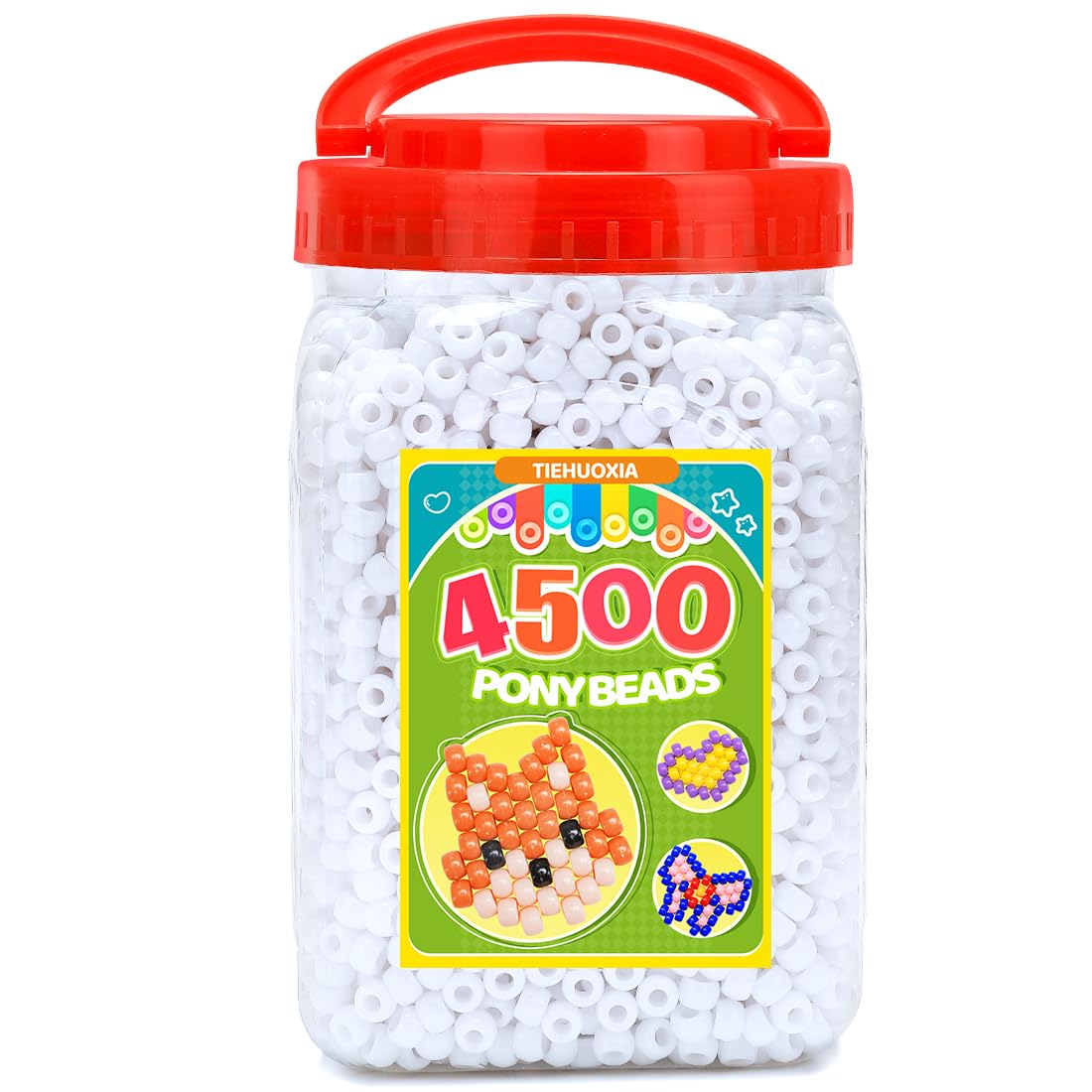 Tiehuoxia 4500 PCS Pony Beads for Bracelet Making, 6×9 mm Plastic Bead, Colorful Kandi Beads for Hair Braids, Crafting, Necklace and DIY Projects (White)