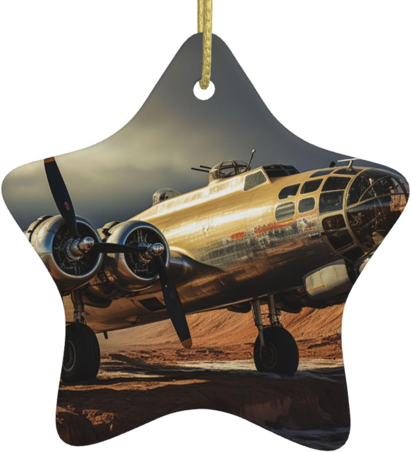Christmas Ornaments Ceramic Star Shaped Christmas Hanging Ornament Double-Sided Military Airplane Girl Print Christmas Tree Pendants for Xmas Tree Fireplace Party Holiday Wedding
