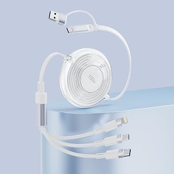 USB C Retractable Multi 5-in-1 USB A/Type C to Lightning/USB C/Micro iPhone Charger Cable,100W Multiple Apple Charging Cord iPhone 15 14 13 12 Pro Max Xs Xr X 8 7Plus SE/Samsung/iPad Pro-White