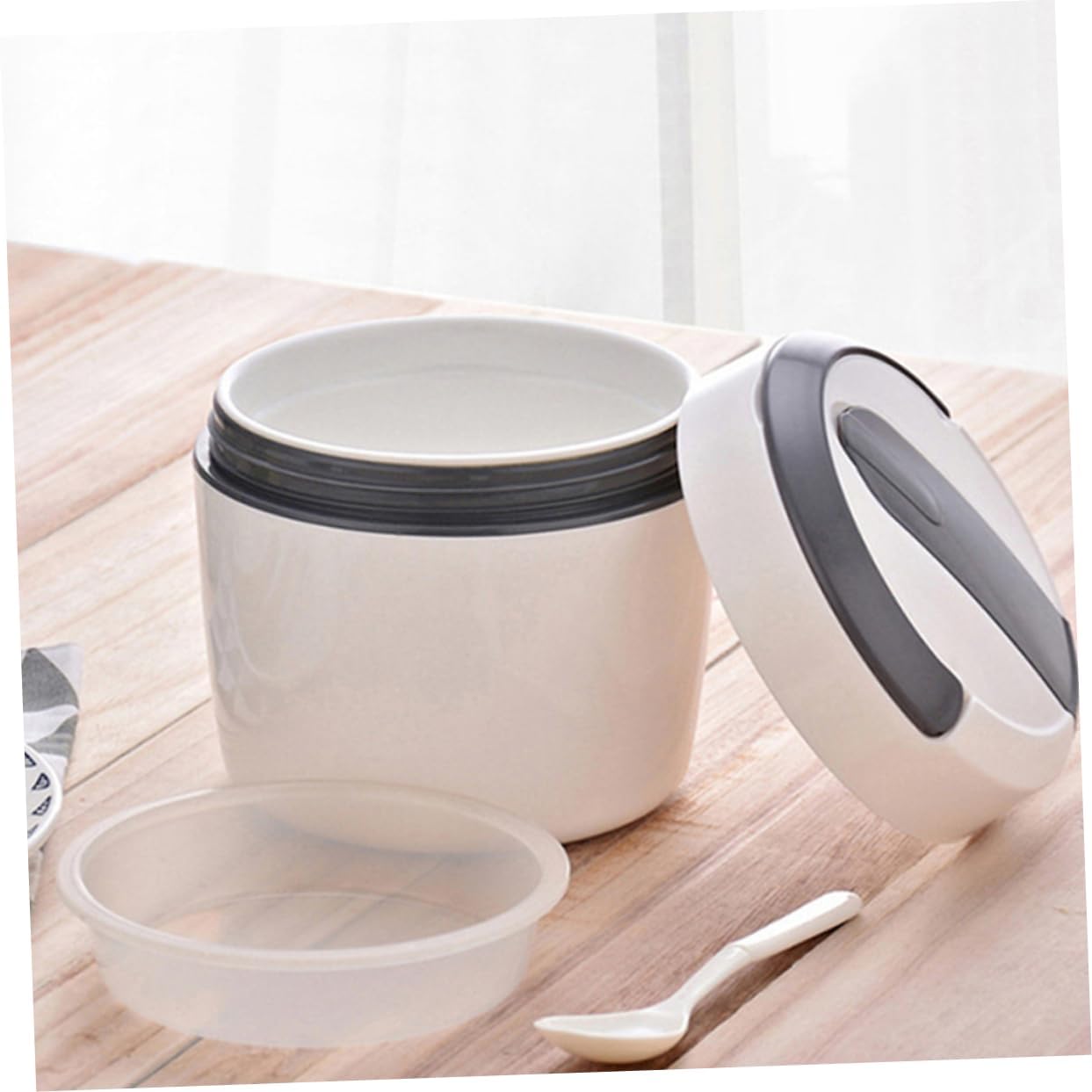 EKsma 1pc Insulated Lunch Container Double Layer Food Box with Tableware Microwavable for Students and Working Professionals Easy to Clean Portable Design