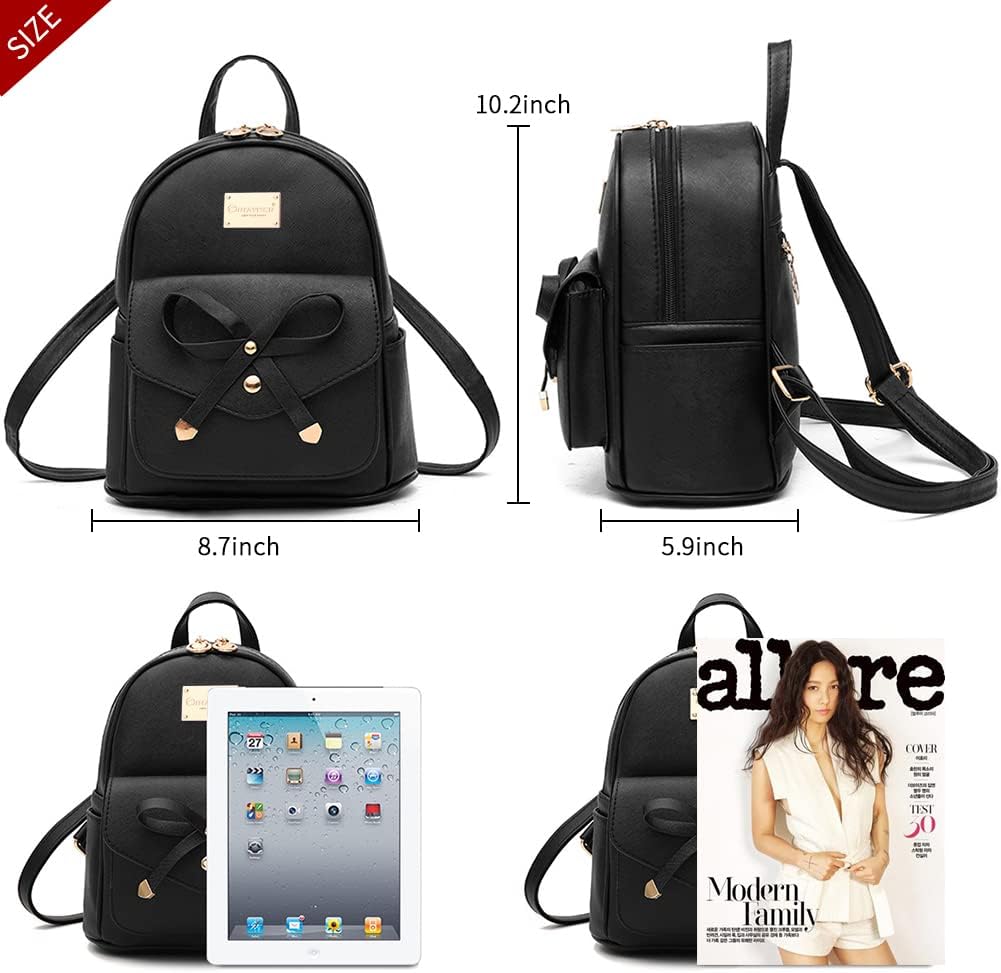 I IHAYNER Girls Bowknot Cute Leather Backpack Mini Backpack Purse for Women - Image 4